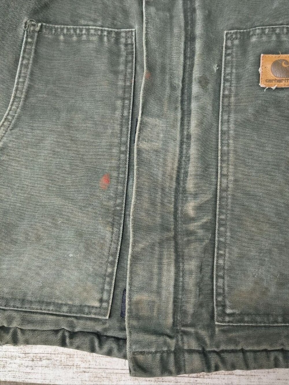 Vintage Carhartt J22 Mos Green Canvas Jacked Sunfaded Distressed Medium - Picture 5 of 13